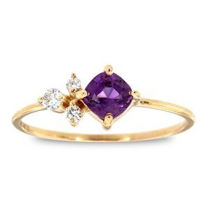 Square Cushion Purple Sapphire & Diamond Ring